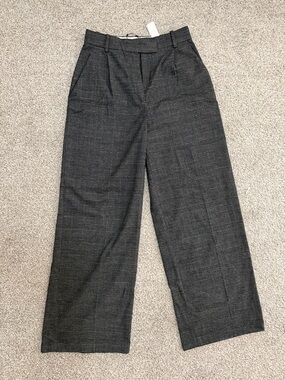 Zara Wide Leg Plaid Trousers in Charcoal